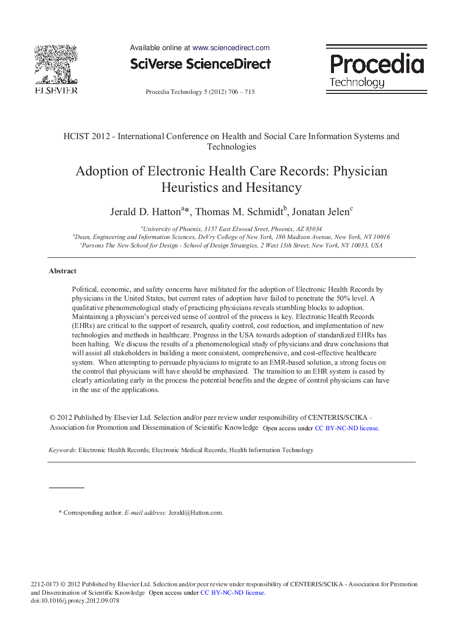 Adoption of Electronic Health Care Records: Physician Heuristics and Hesitancy