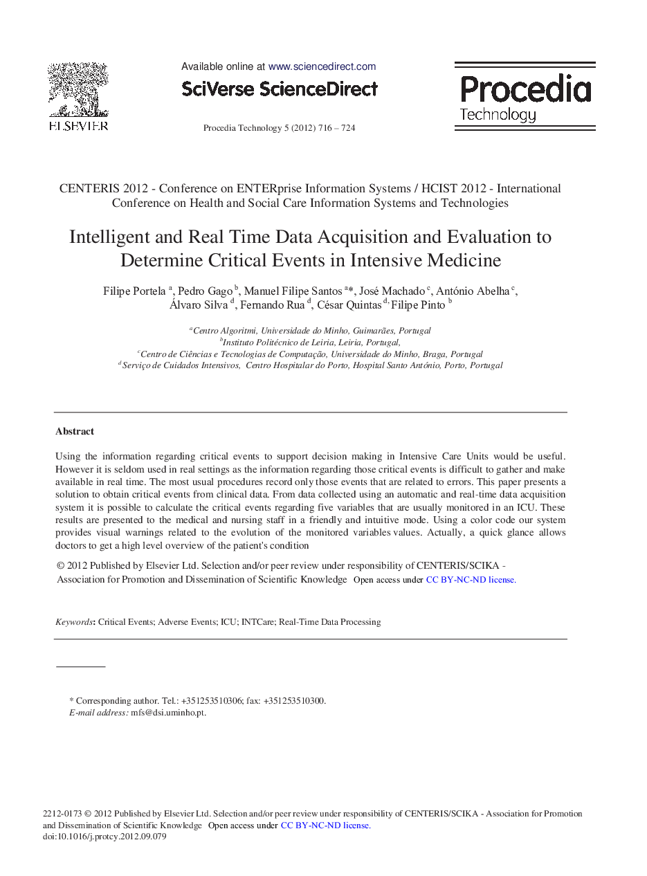 Intelligent and Real Time Data Acquisition and Evaluation to Determine Critical Events in Intensive Medicine