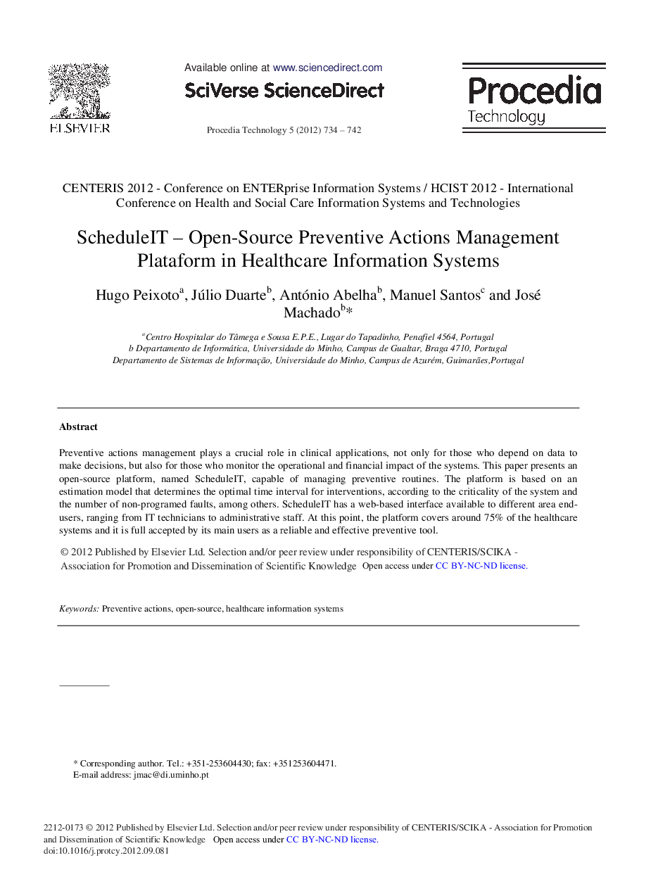 ScheduleIT–Open-Source Preventive Actions Management Plataform in Healthcare Information Systems