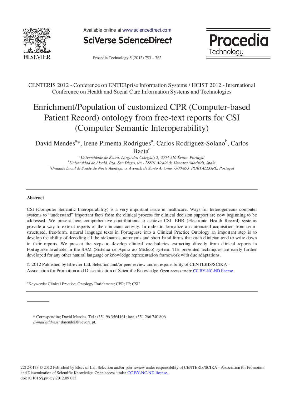 Enrichment/Population of Customized CPR (Computer-based Patient Record) Ontology from Free-text Reports for CSI (Computer Semantic Interoperability)