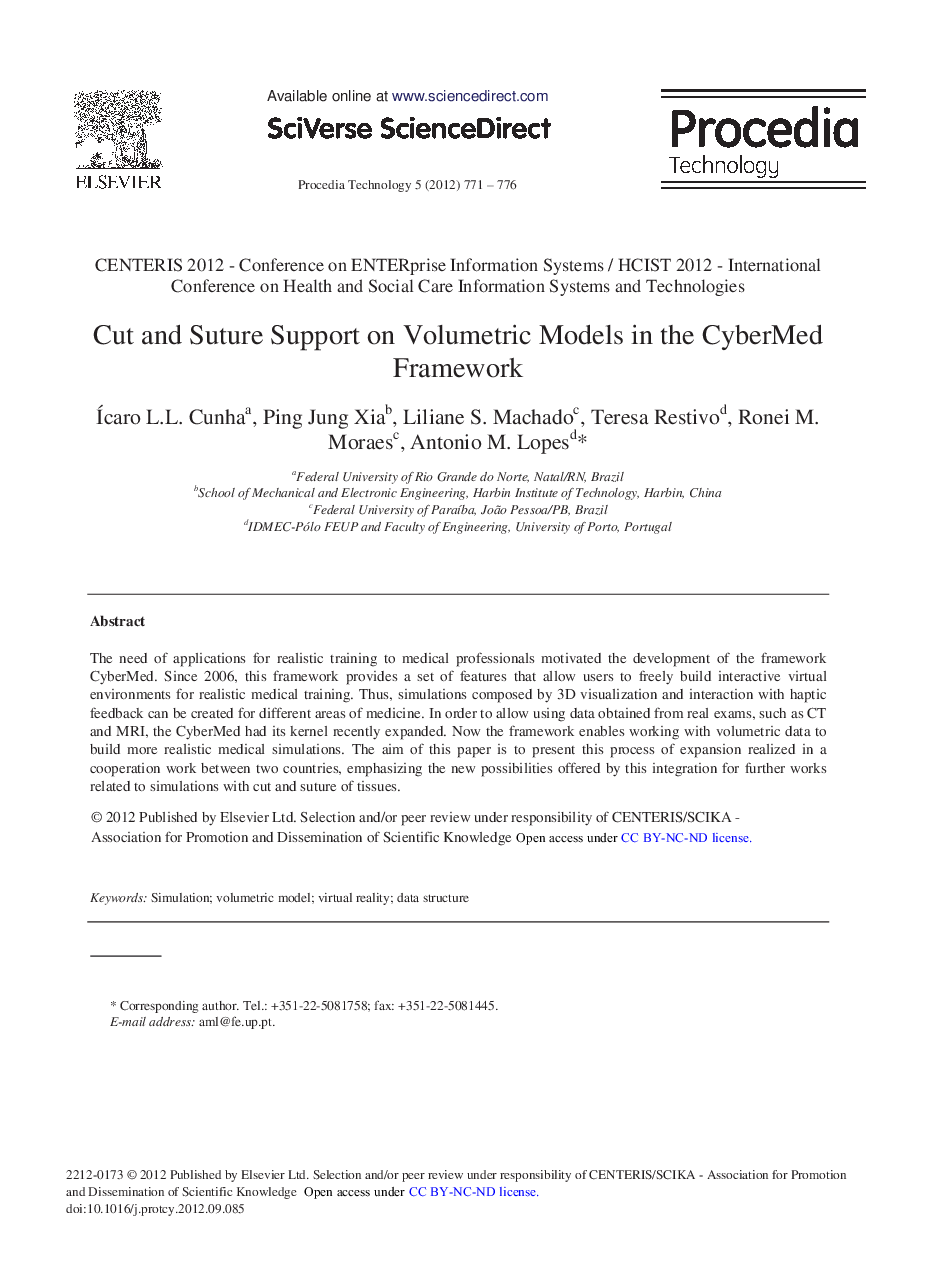 Cut and Suture Support on Volumetric Models in the CyberMed Framework