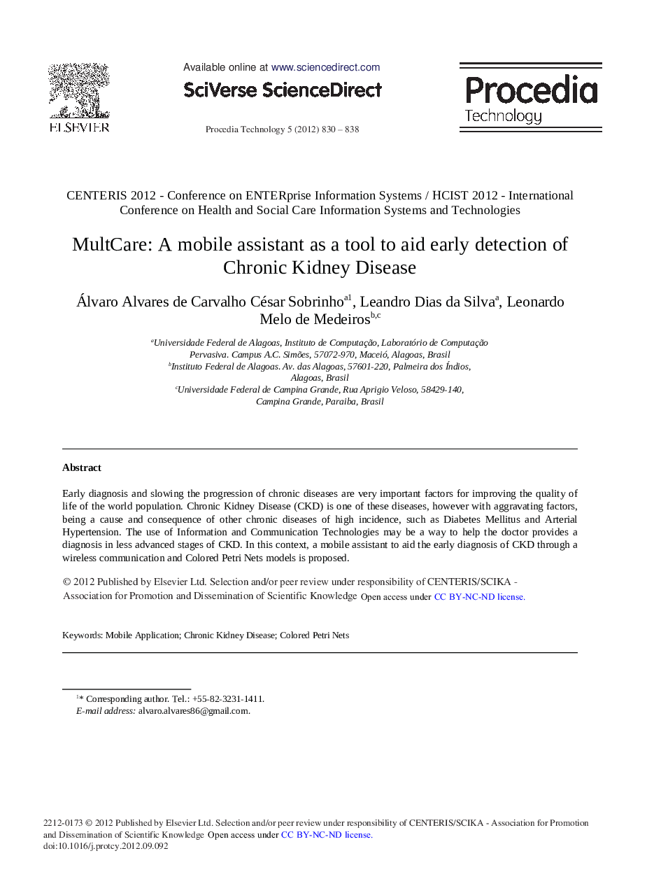 MultCare: A mobile assistant as a tool to aid early detection of Chronic Kidney Disease