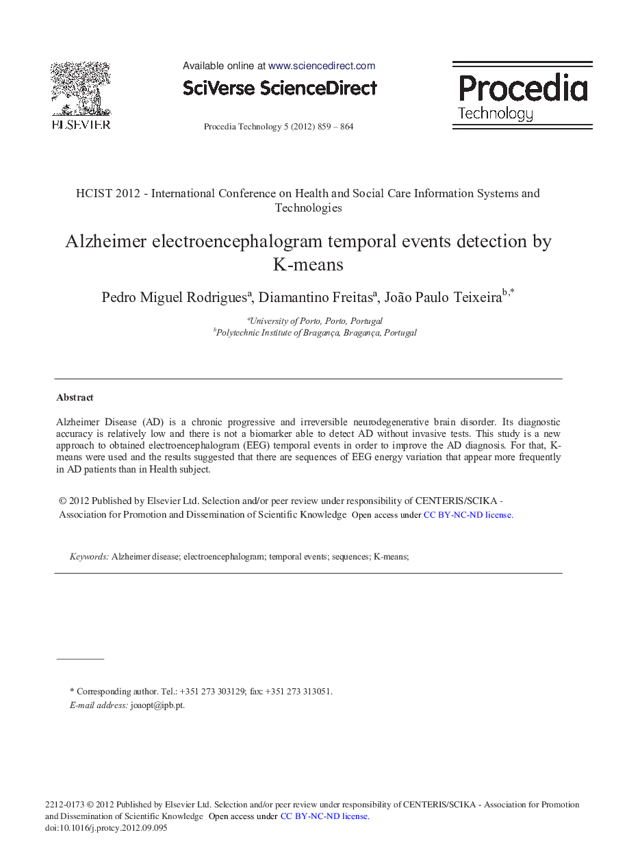 Alzheimer Electroencephalogram Temporal Events Detection by K-means