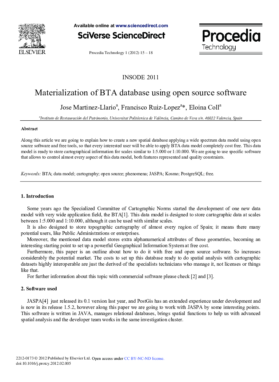 Materialization of BTA database using open source software