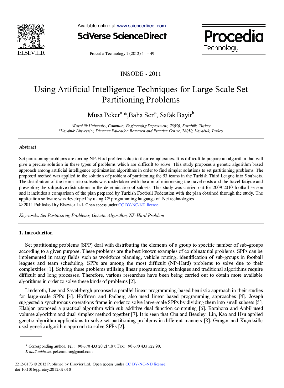 Using Artificial Intelligence Techniques for Large Scale Set Partitioning Problems