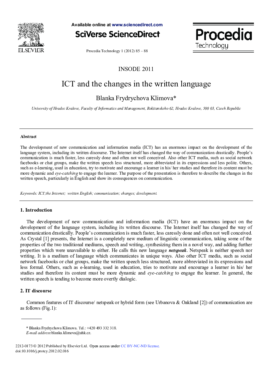 ICT and the changes in the written language