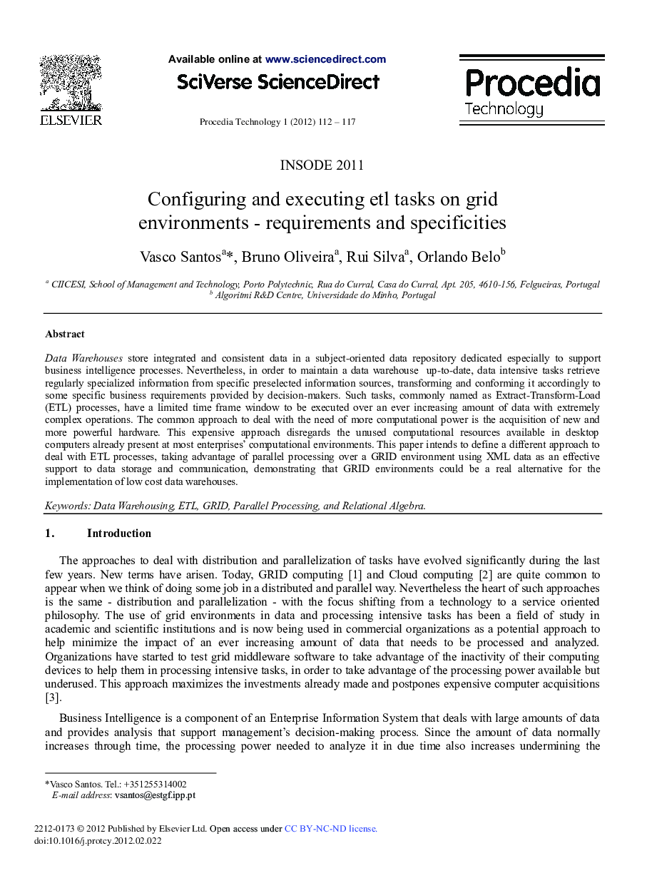 Configuring and executing etl tasks on grid environments - requirements and specificities