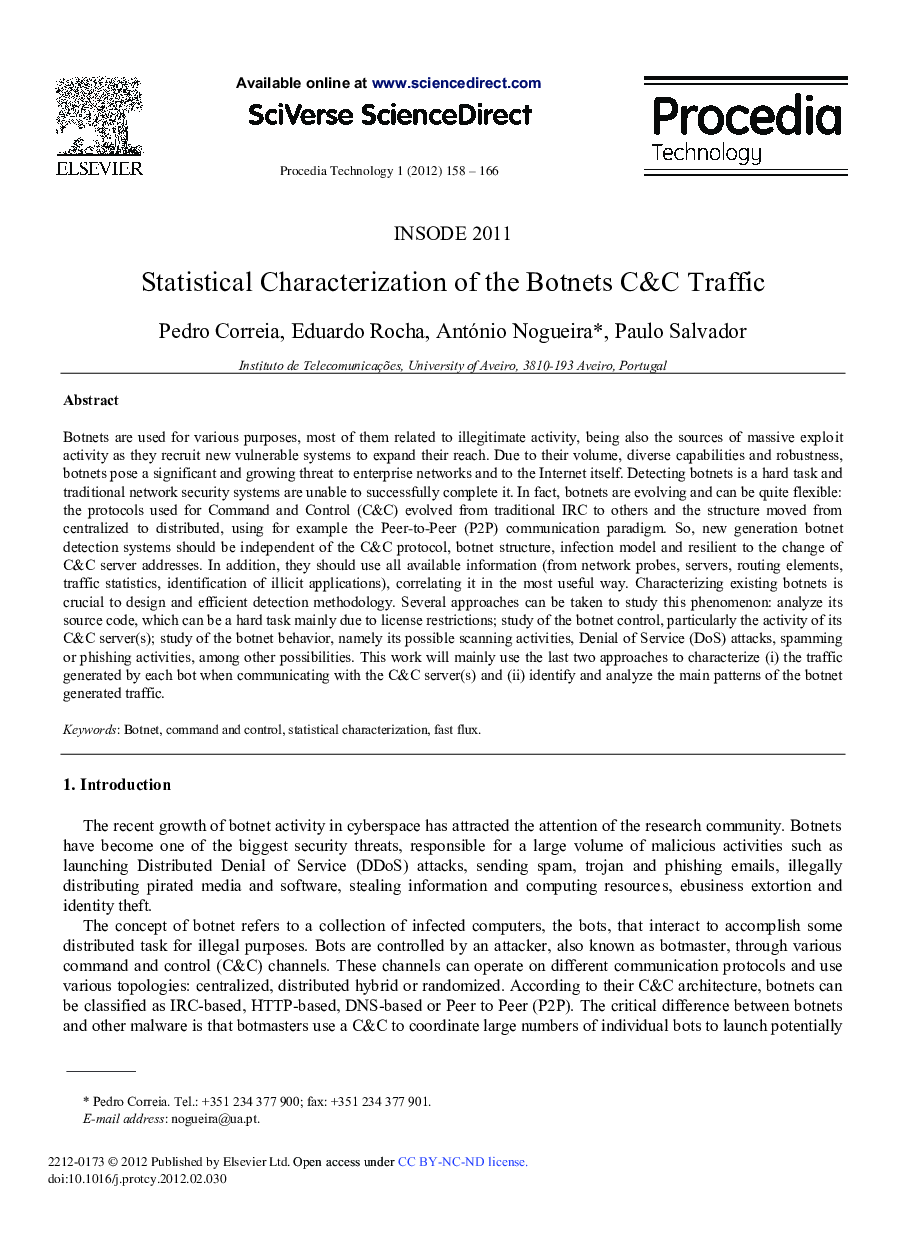 Statistical Characterization of the Botnets C&C Traffic