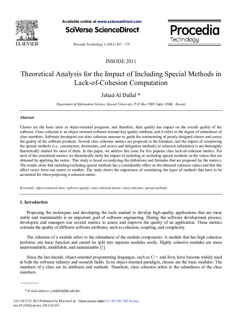 Theoretical Analysis for the Impact of Including Special Methods in Lack-of-Cohesion Computation