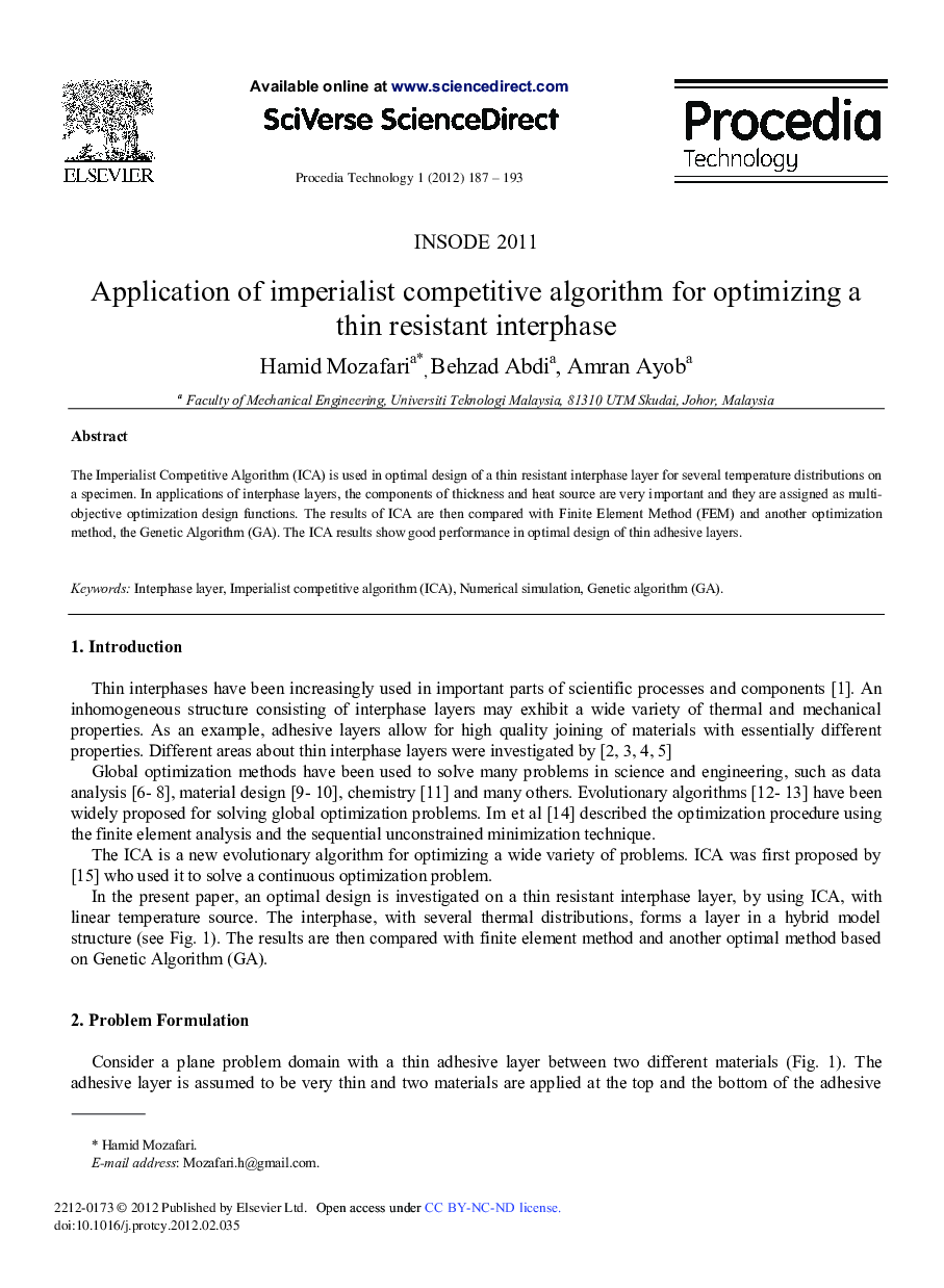 Application of imperialist competitive algorithm for optimizing a thin resistant interphase