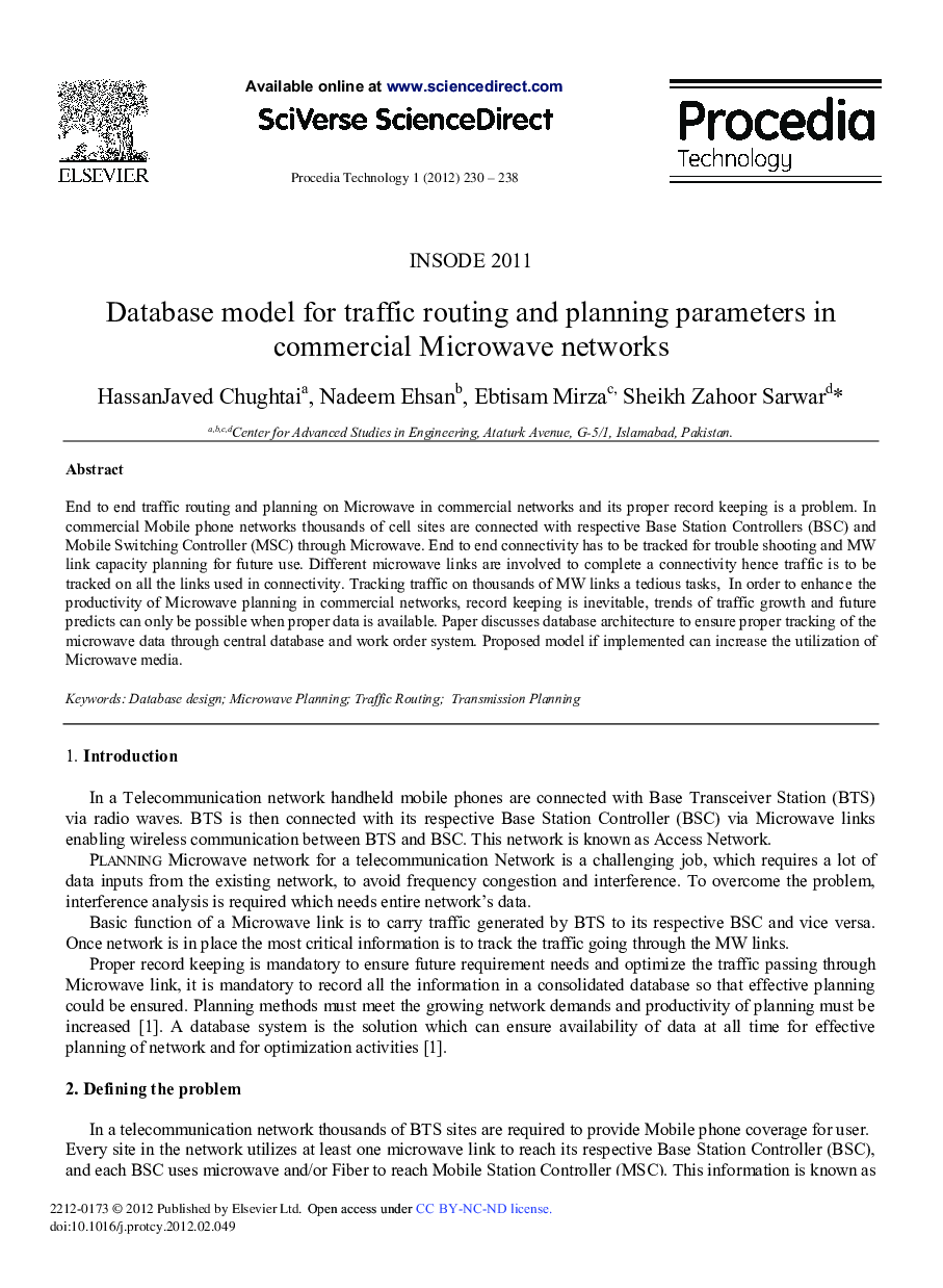 Database model for traffic routing and planning parameters in commercial Microwave networks