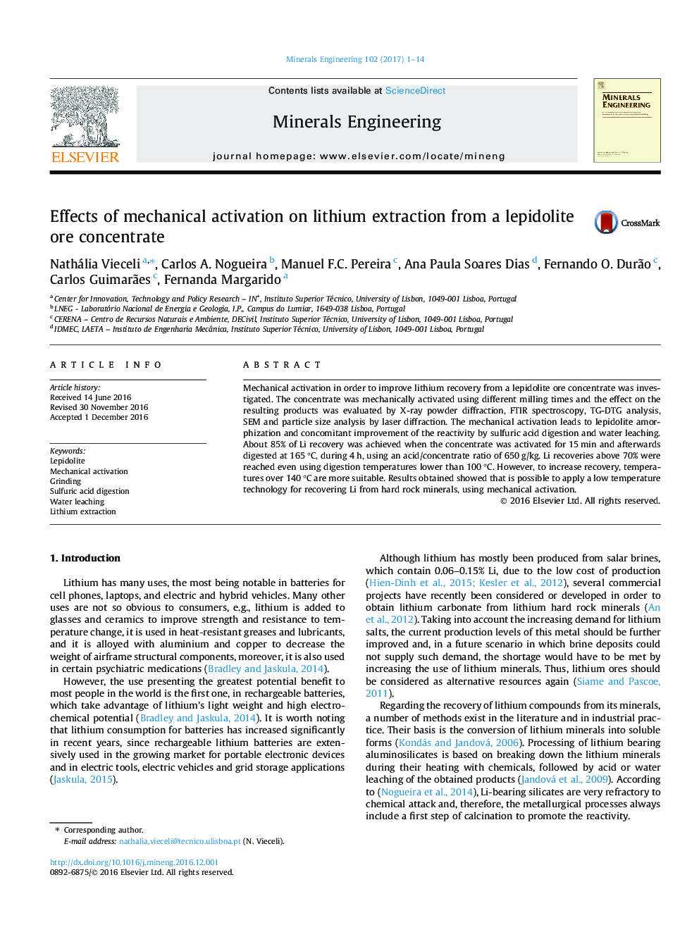 Effects of mechanical activation on lithium extraction from a lepidolite ore concentrate