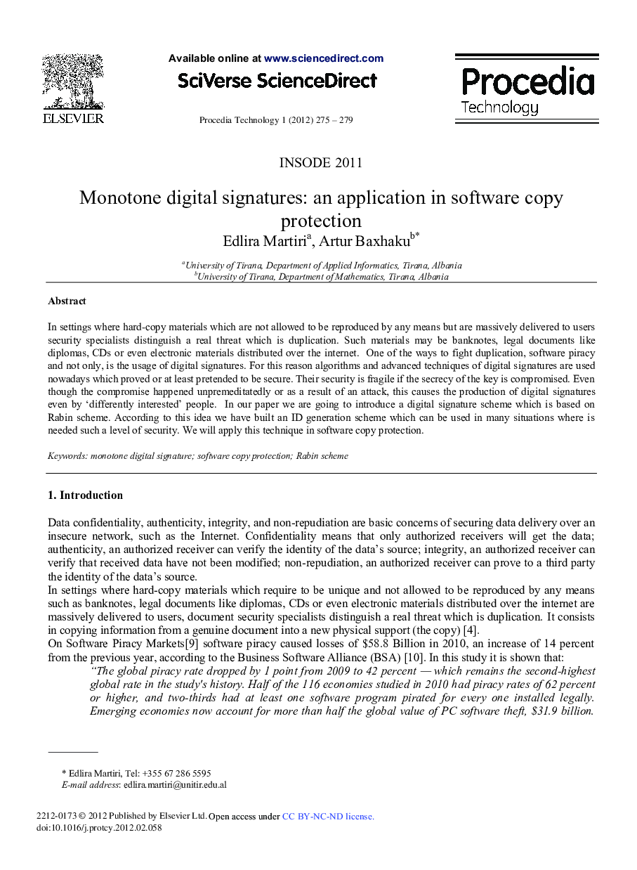 Monotone digital signatures: an application in software copy protection