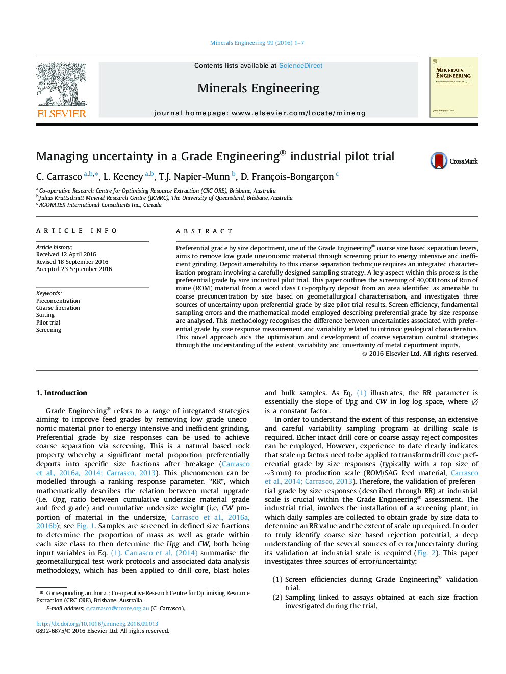 Managing uncertainty in a Grade Engineering® industrial pilot trial