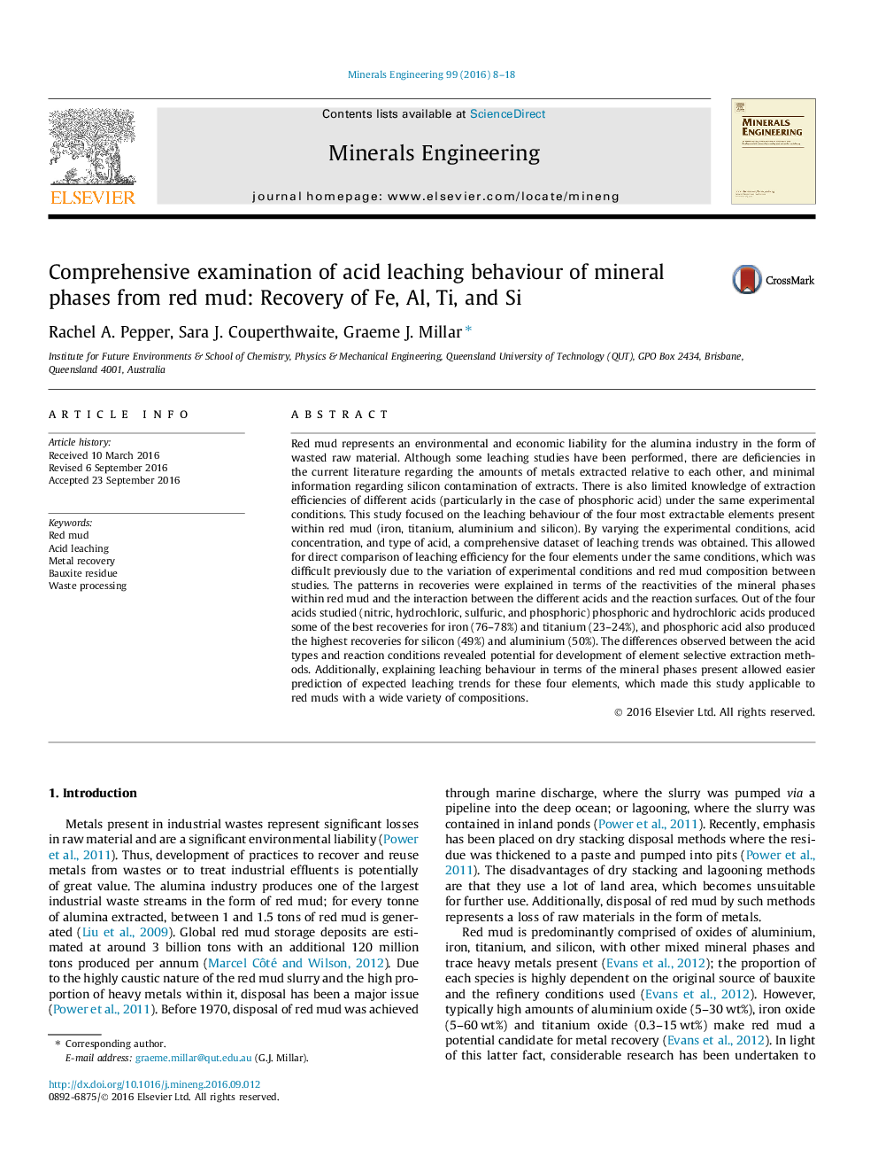 Comprehensive examination of acid leaching behaviour of mineral phases from red mud: Recovery of Fe, Al, Ti, and Si