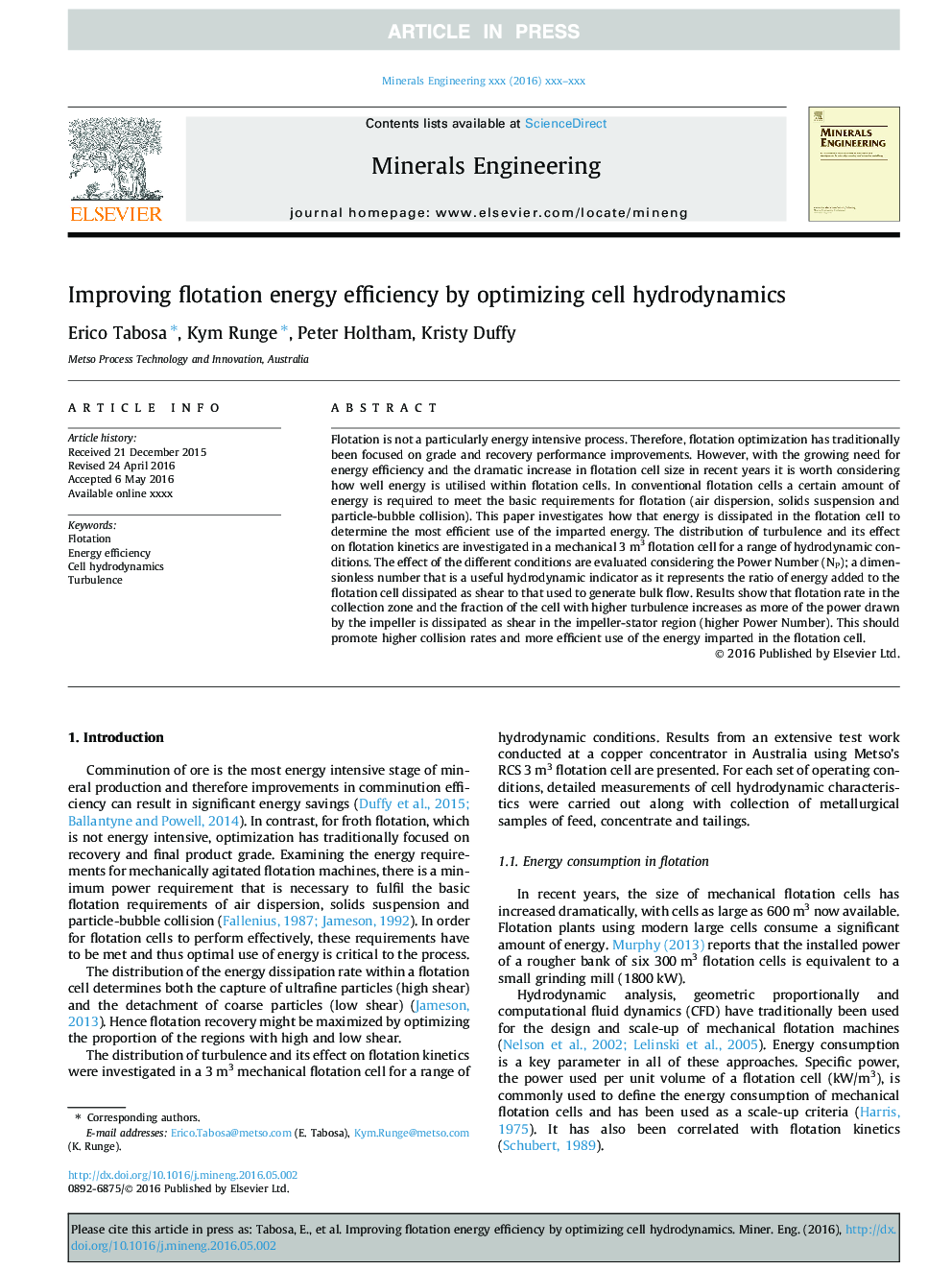 Improving flotation energy efficiency by optimizing cell hydrodynamics