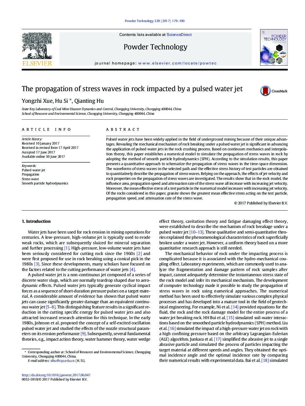 The propagation of stress waves in rock impacted by a pulsed water jet