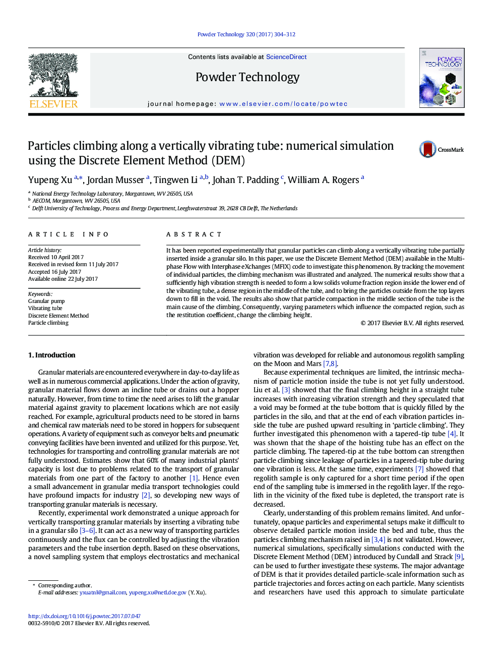 Particles climbing along a vertically vibrating tube: numerical simulation using the Discrete Element Method (DEM)