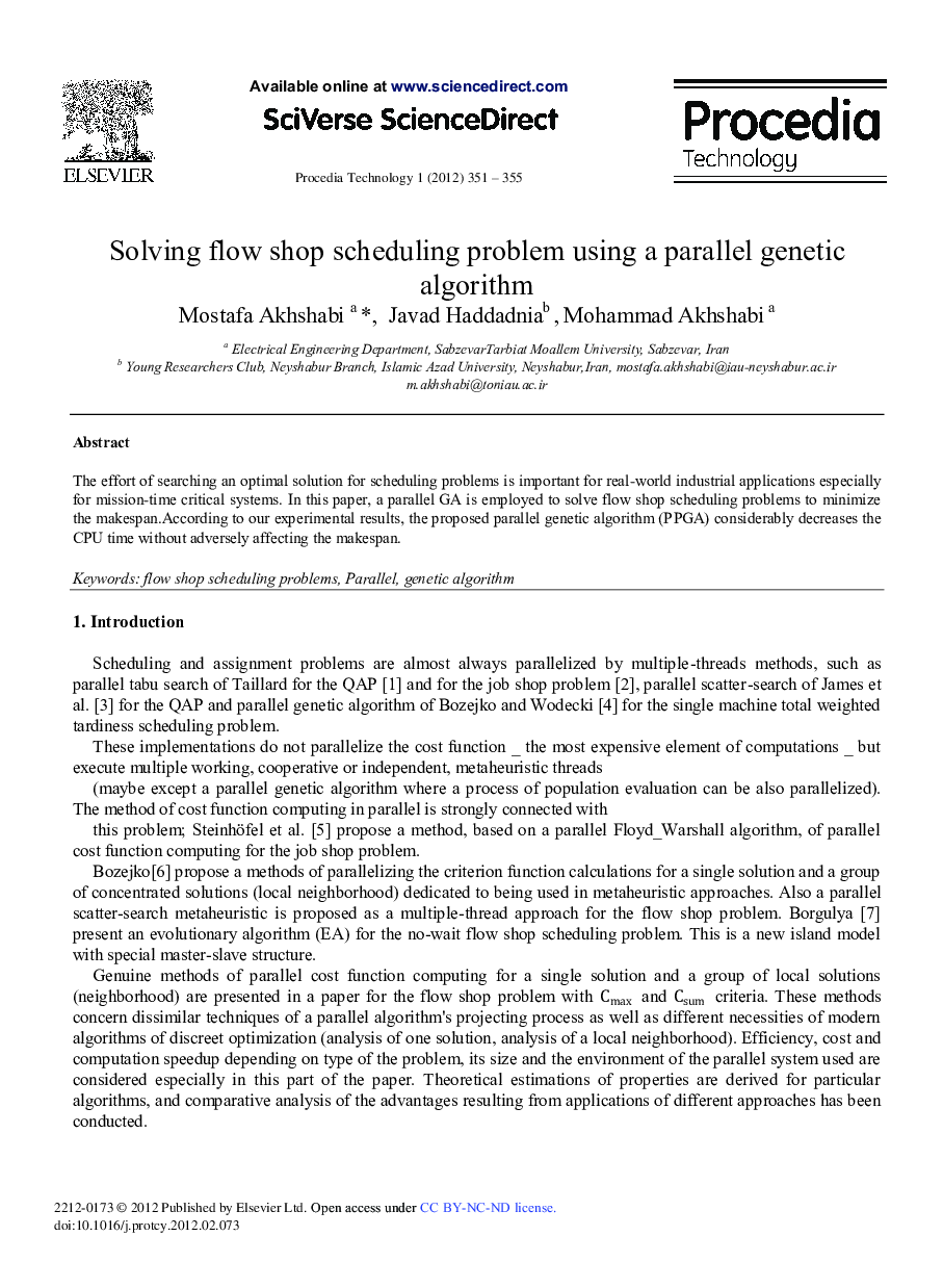 Solving flow shop scheduling problem using a parallel genetic algorithm