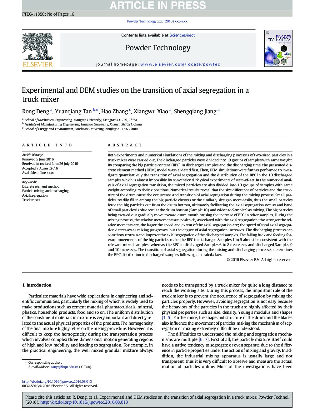 Experimental and DEM studies on the transition of axial segregation in a truck mixer