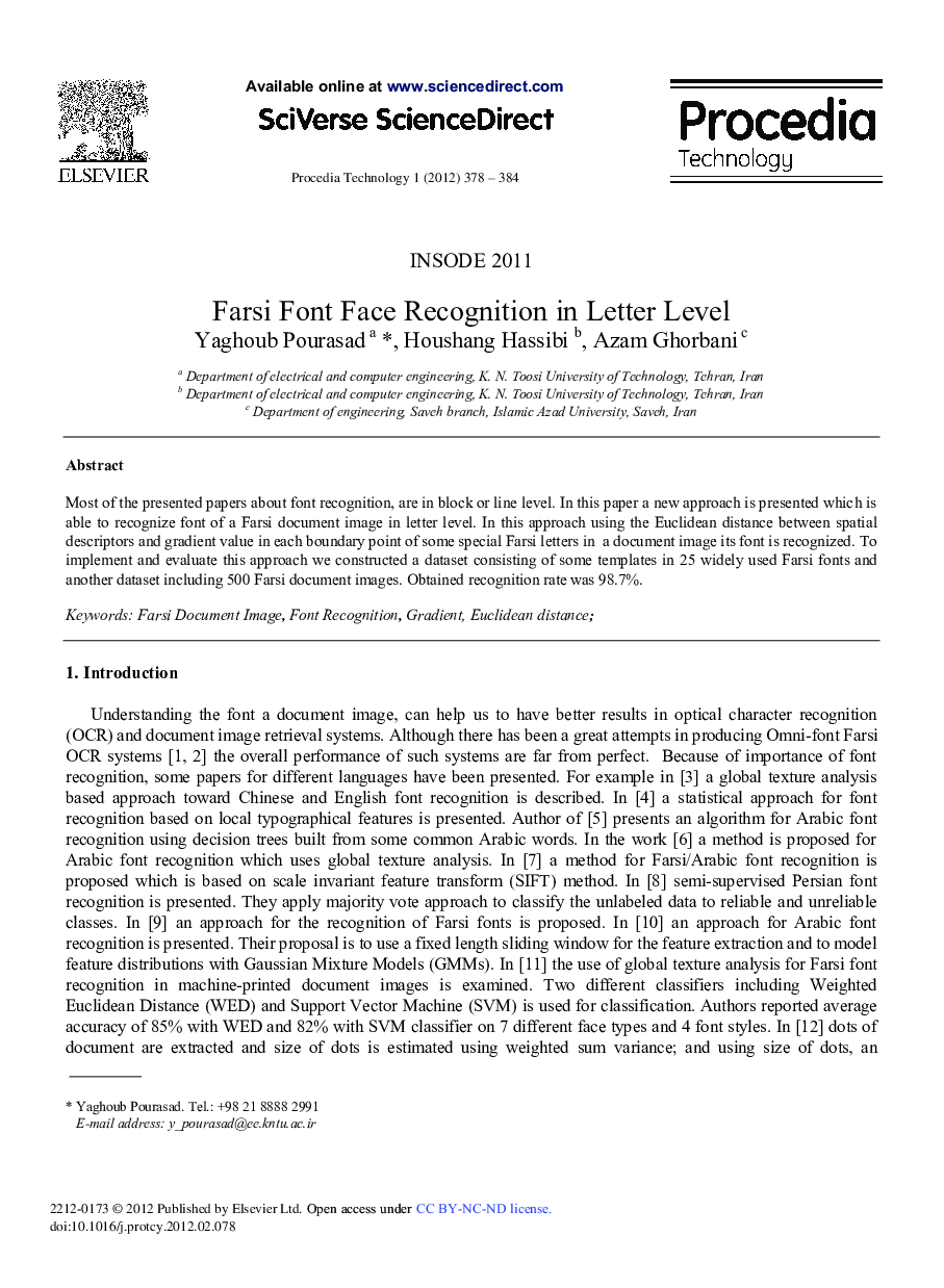 Farsi Font Face Recognition in Letter Level