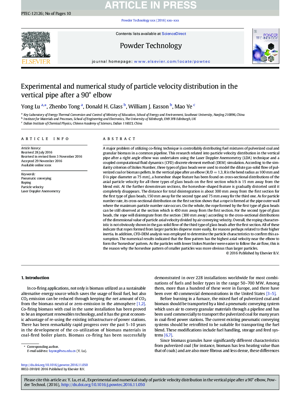 Experimental and numerical study of particle velocity distribution in the vertical pipe after a 90Â° elbow