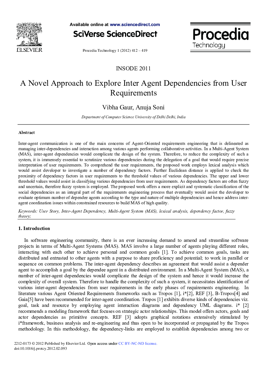 A Novel Approach to Explore Inter Agent Dependencies from User Requirements