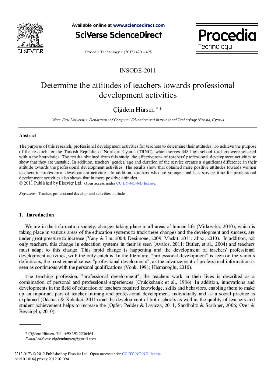 Determine the attitudes of teachers towards professional development activities