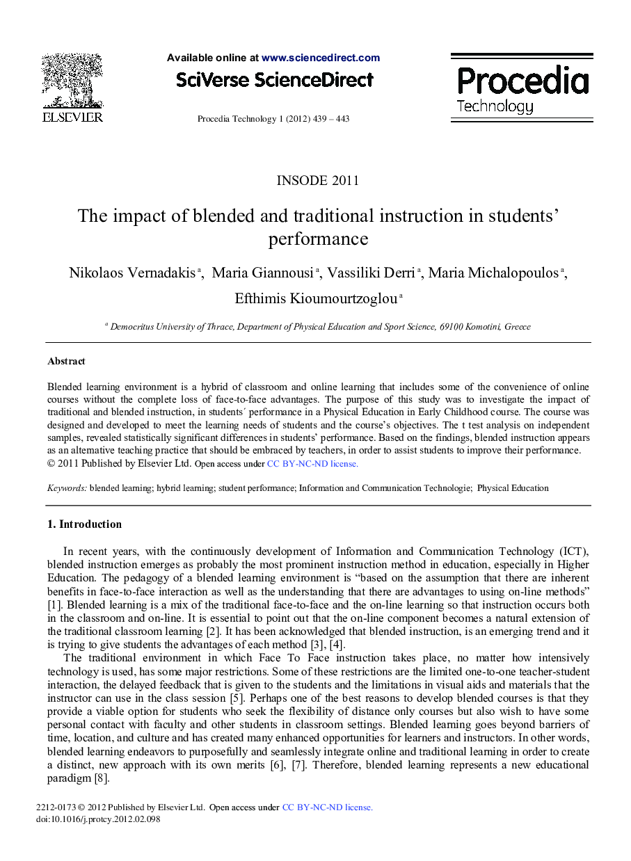 The impact of blended and traditional instruction in students’ performance