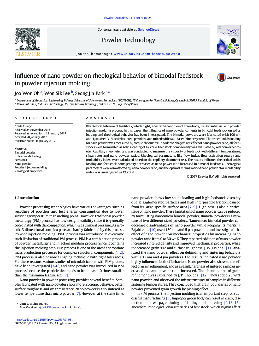 Influence of nano powder on rheological behavior of bimodal feedstock in powder injection molding