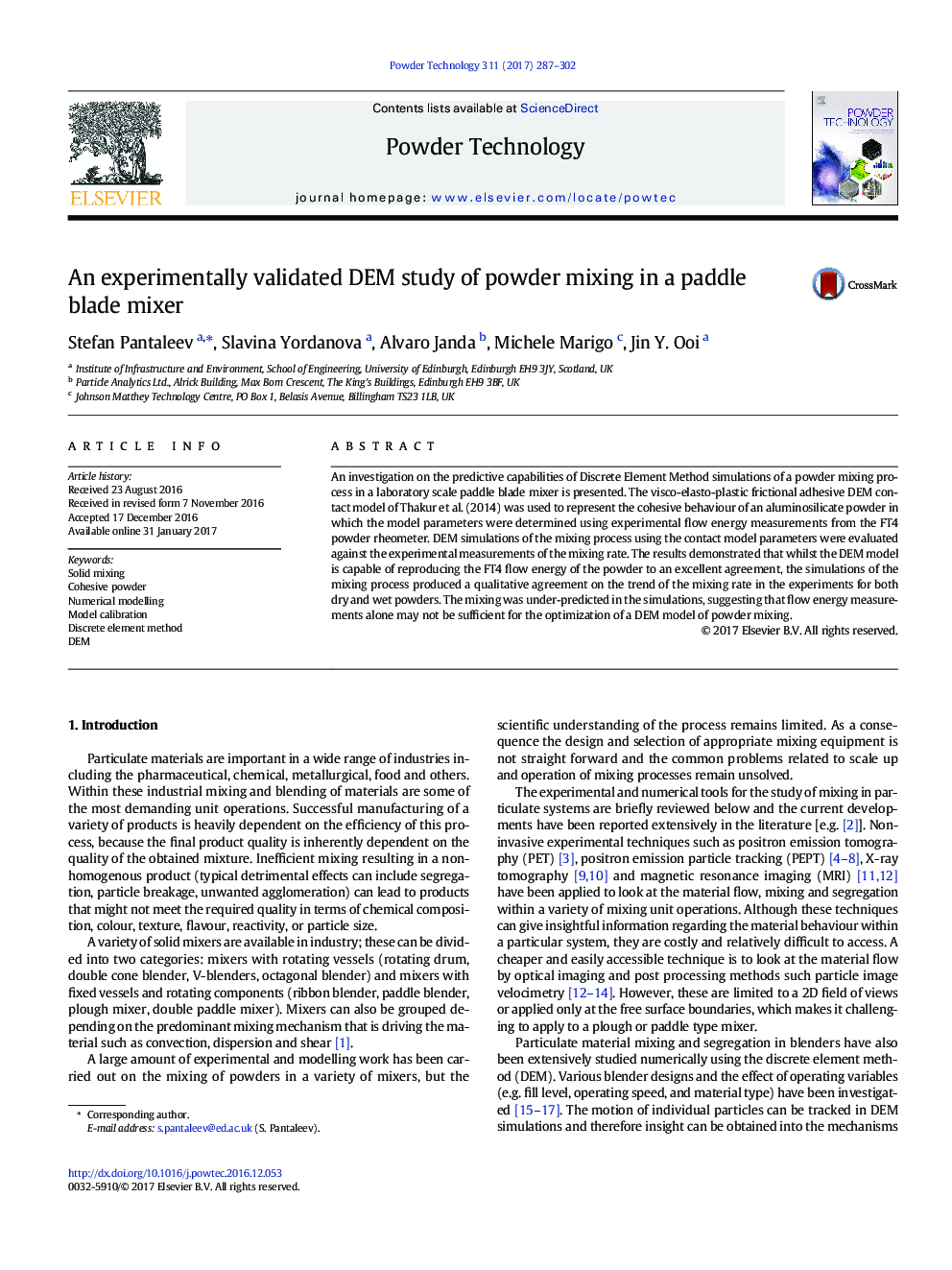 An experimentally validated DEM study of powder mixing in a paddle blade mixer