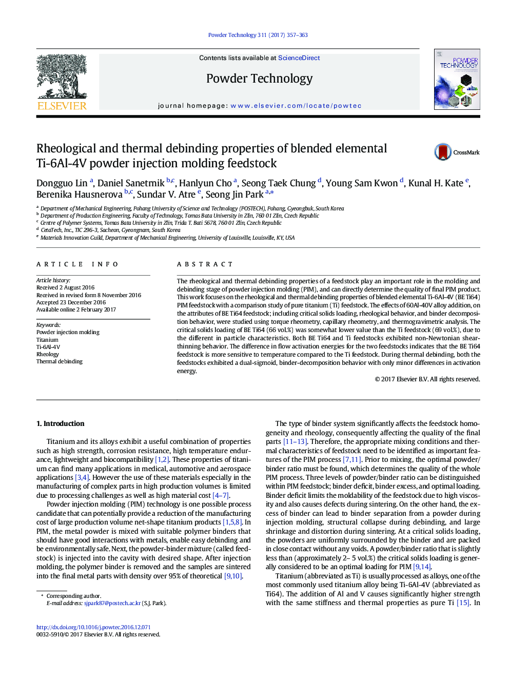 Rheological and thermal debinding properties of blended elemental Ti-6Al-4V powder injection molding feedstock