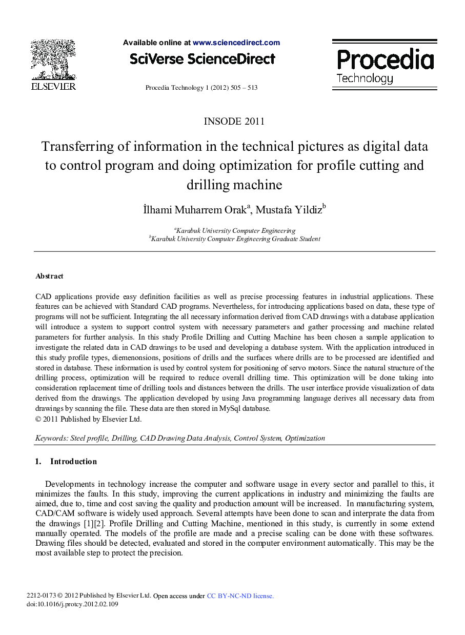 Transferring of information in the technical pictures as digital data to control program and doing optimization for profile cutting and drilling machine