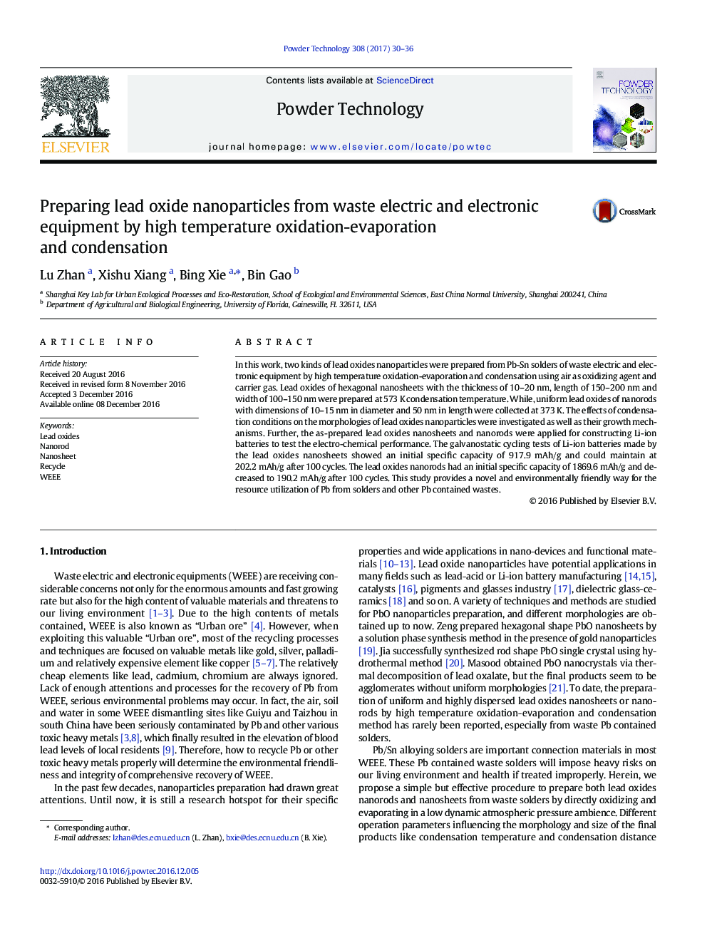 Preparing lead oxide nanoparticles from waste electric and electronic equipment by high temperature oxidation-evaporation and condensation