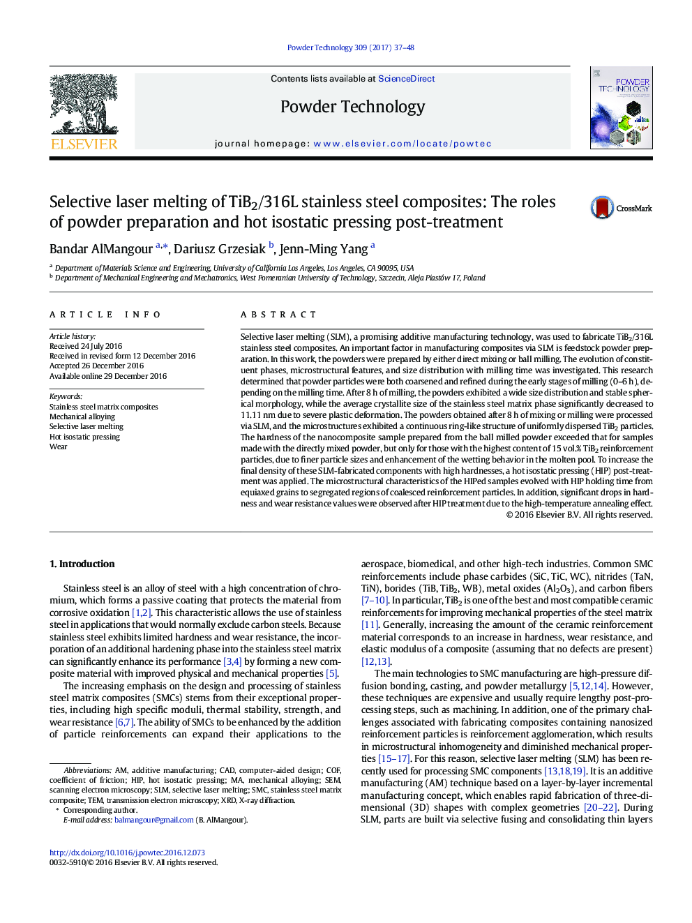 Selective laser melting of TiB2/316L stainless steel composites: The roles of powder preparation and hot isostatic pressing post-treatment