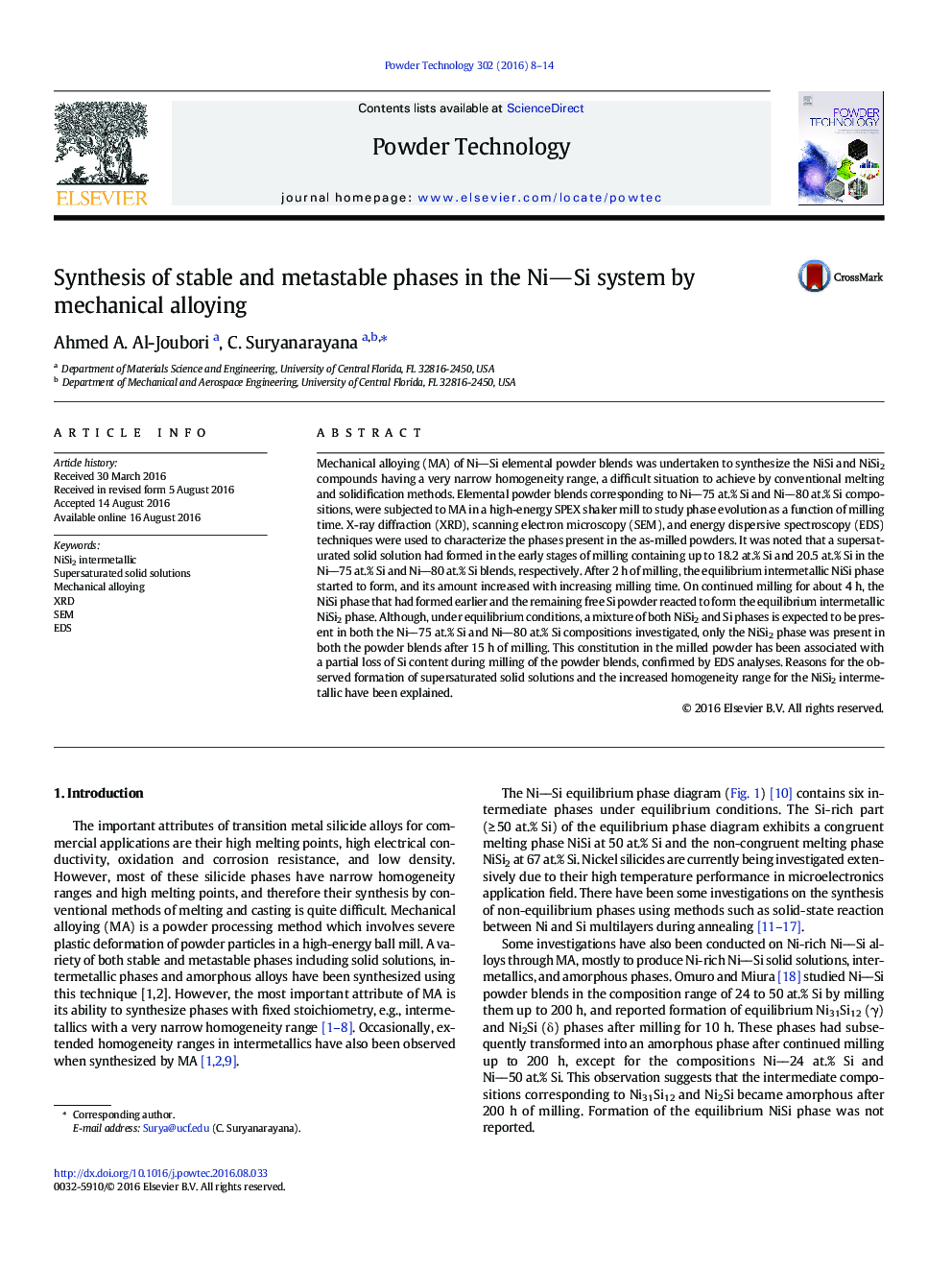 Synthesis of stable and metastable phases in the NiSi system by mechanical alloying