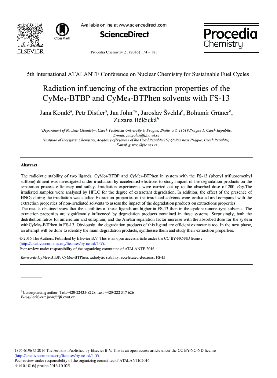 Radiation Influencing of the Extraction Properties of the CyMe4-BTBP and CyMe4-BTPhen Solvents with FS-13