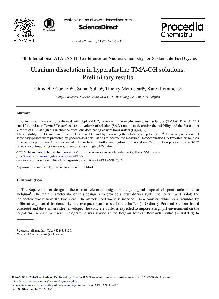 Uranium Dissolution in Hyperalkaline TMA-OH Solutions: Preliminary Results