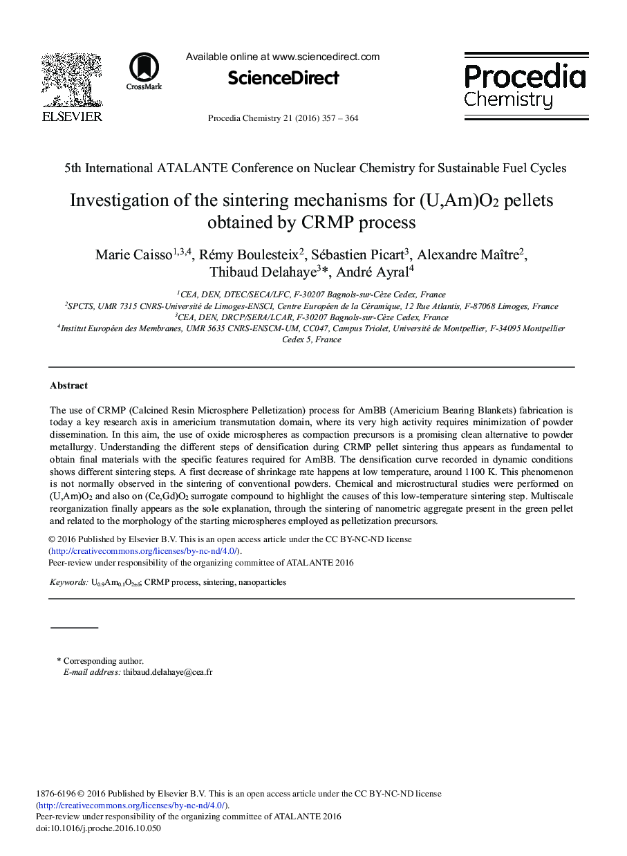 Investigation of the Sintering Mechanisms for (U,Am)O2 Pellets Obtained by CRMP Process