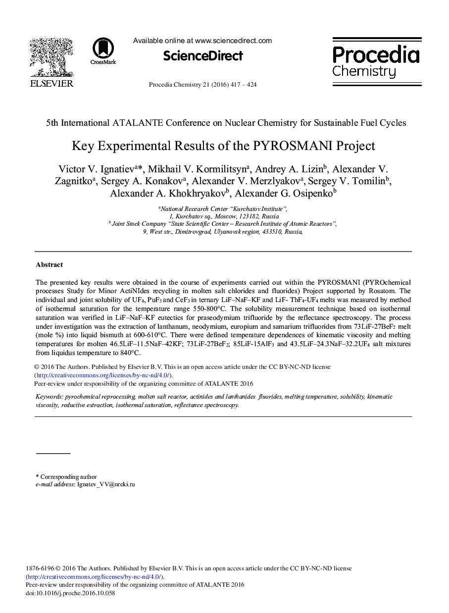 Key Experimental Results of the PYROSMANI Project