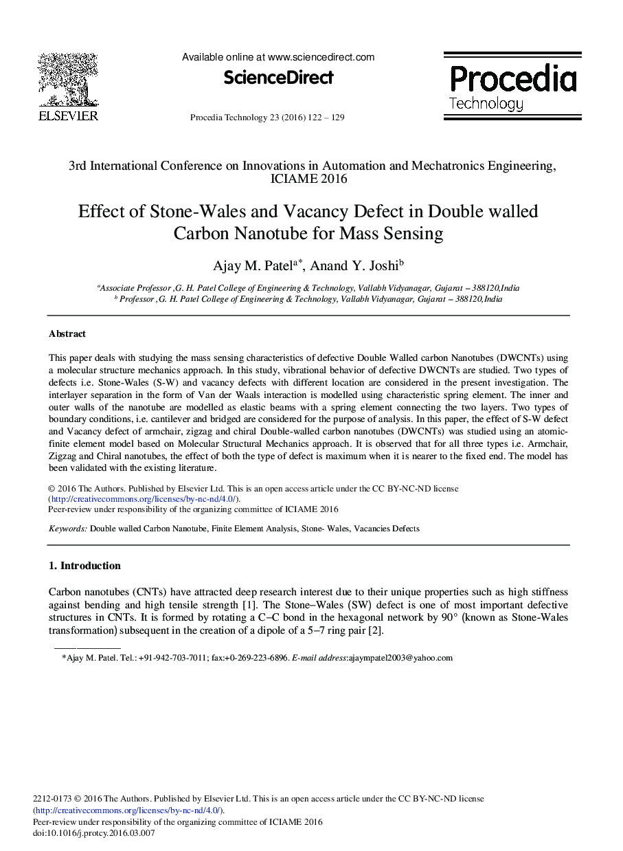 Effect of Stone-wales and Vacancy Defect in Double Walled Carbon Nanotube for Mass Sensing 