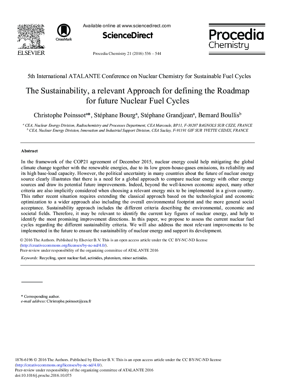 The Sustainability, a Relevant Approach for Defining the Roadmap for Future Nuclear Fuel Cycles