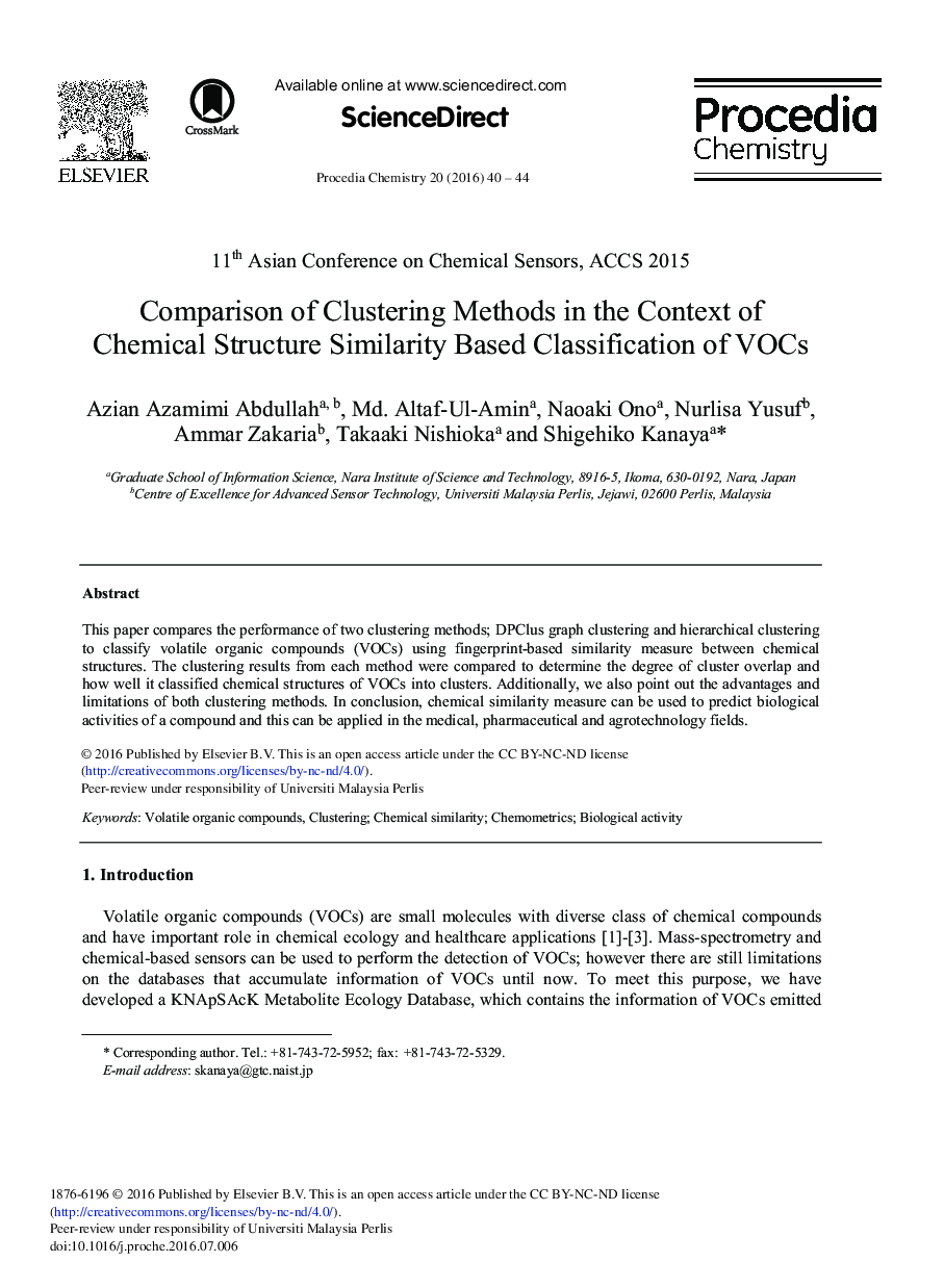 Comparison of Clustering Methods in the Context of Chemical Structure Similarity Based Classification of VOCs