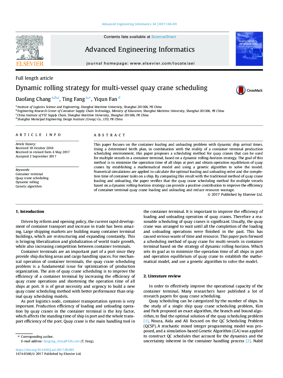 Dynamic rolling strategy for multi-vessel quay crane scheduling