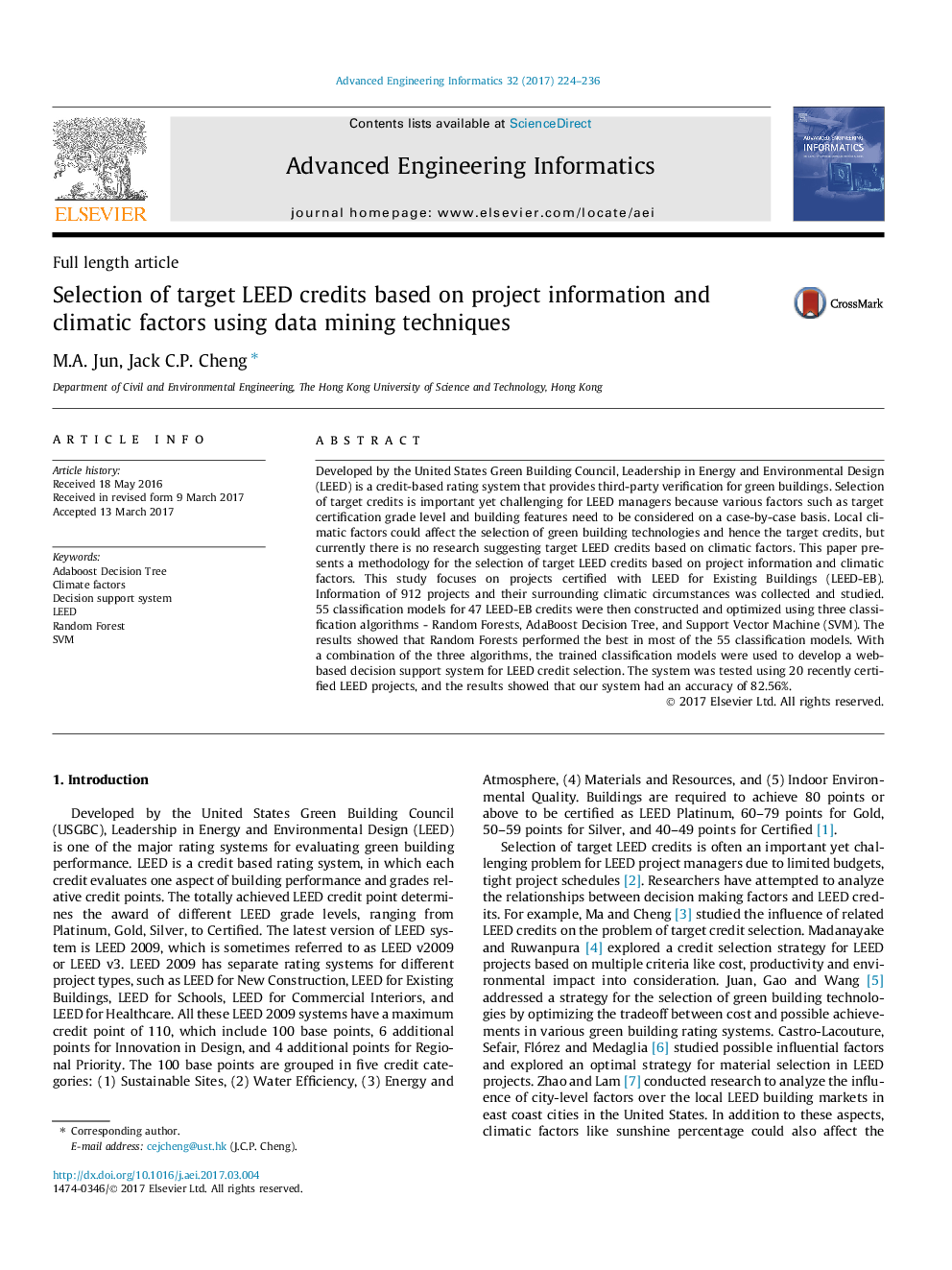 Selection of target LEED credits based on project information and climatic factors using data mining techniques