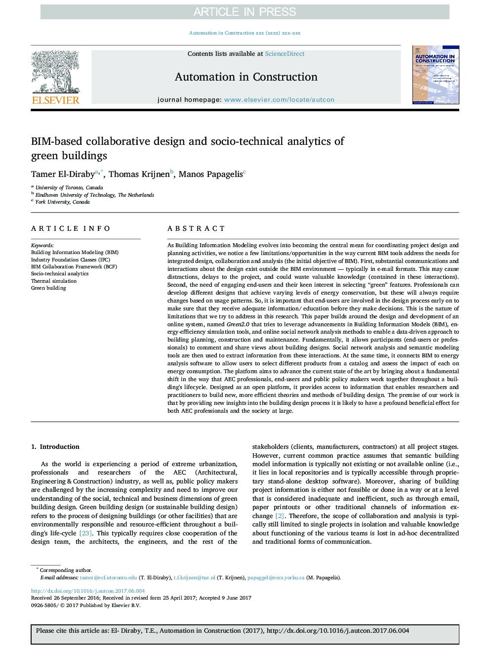 BIM-based collaborative design and socio-technical analytics of greenÂ buildings