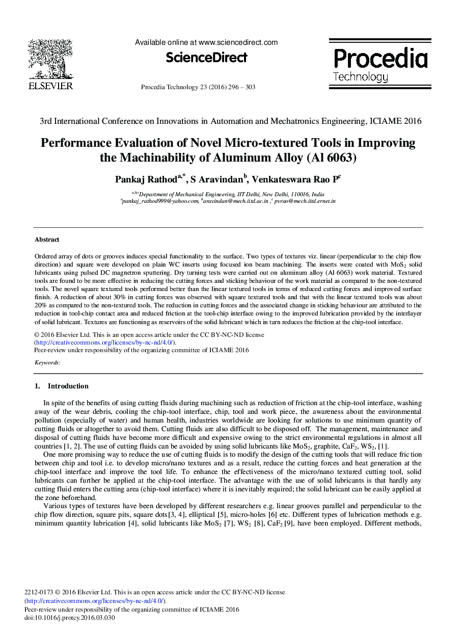 Performance Evaluation of Novel Micro-textured Tools in Improving the Machinability of Aluminum Alloy (Al 6063) 