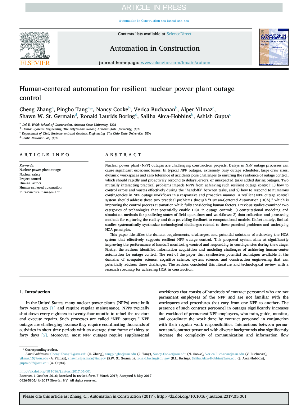 Human-centered automation for resilient nuclear power plant outage control