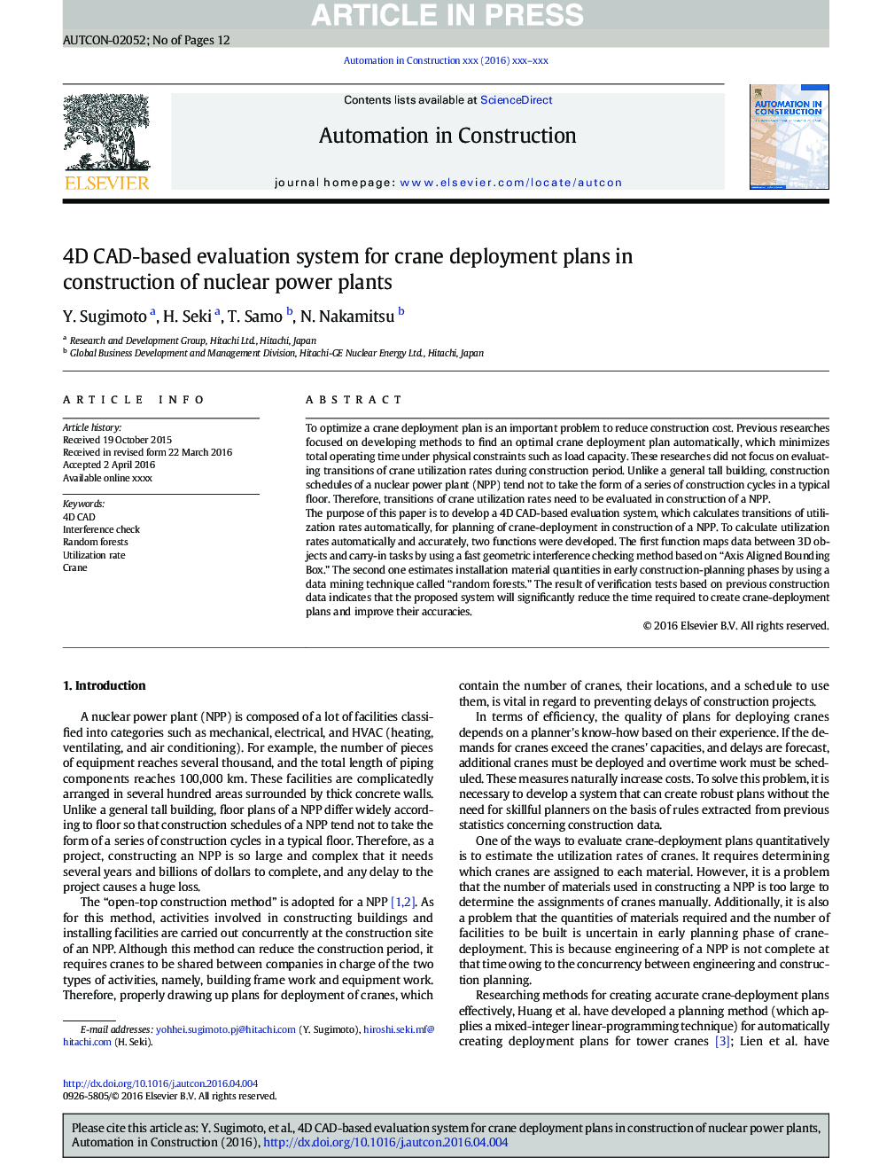 4D CAD-based evaluation system for crane deployment plans in construction of nuclear power plants