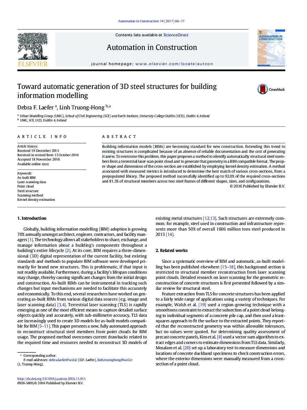 Toward automatic generation of 3D steel structures for building information modelling